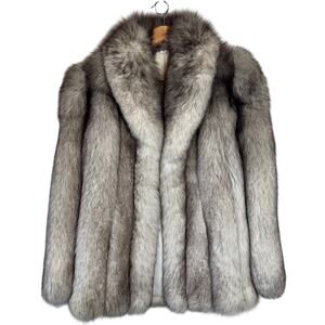Vintage Silver Fox Fur Coat XL Bespoke Stroller Jacket 90s LUXE + FREE SHIP